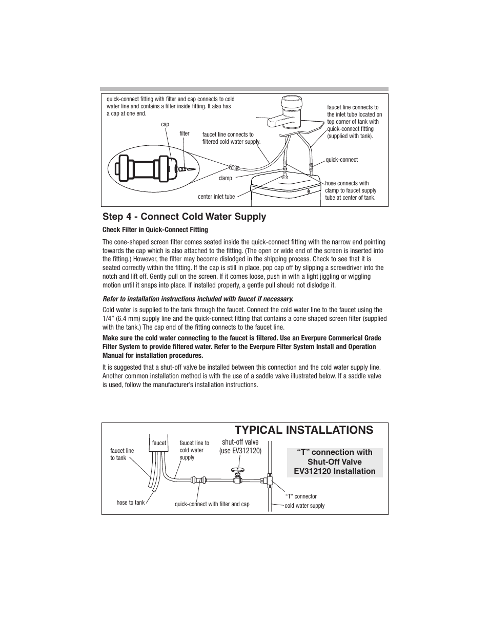 Typical installations, Step 4 - connect cold water supply | Everpure CGHE1 User Manual | Page 5 / 8