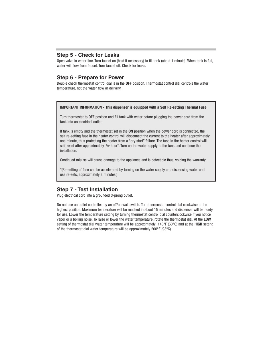 Step 5 - check for leaks, Step 6 - prepare for power, Step 7 - test installation | Everpure CGHE1 User Manual | Page 6 / 8