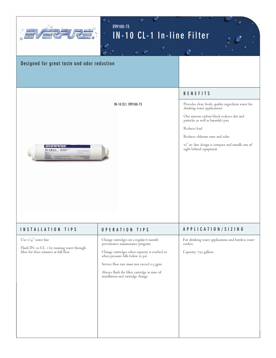 Everpure IN-10 CL-1 EV9100-73 User Manual | 2 pages