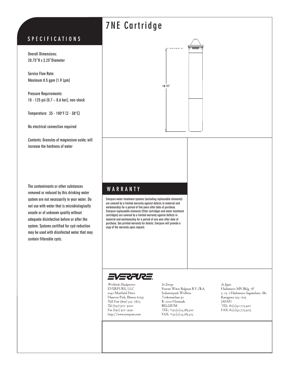 7ne cartridge, 7ne replacement cartridge | Everpure 7NE Replacement Cartridge EV9607-02 User Manual | Page 2 / 2