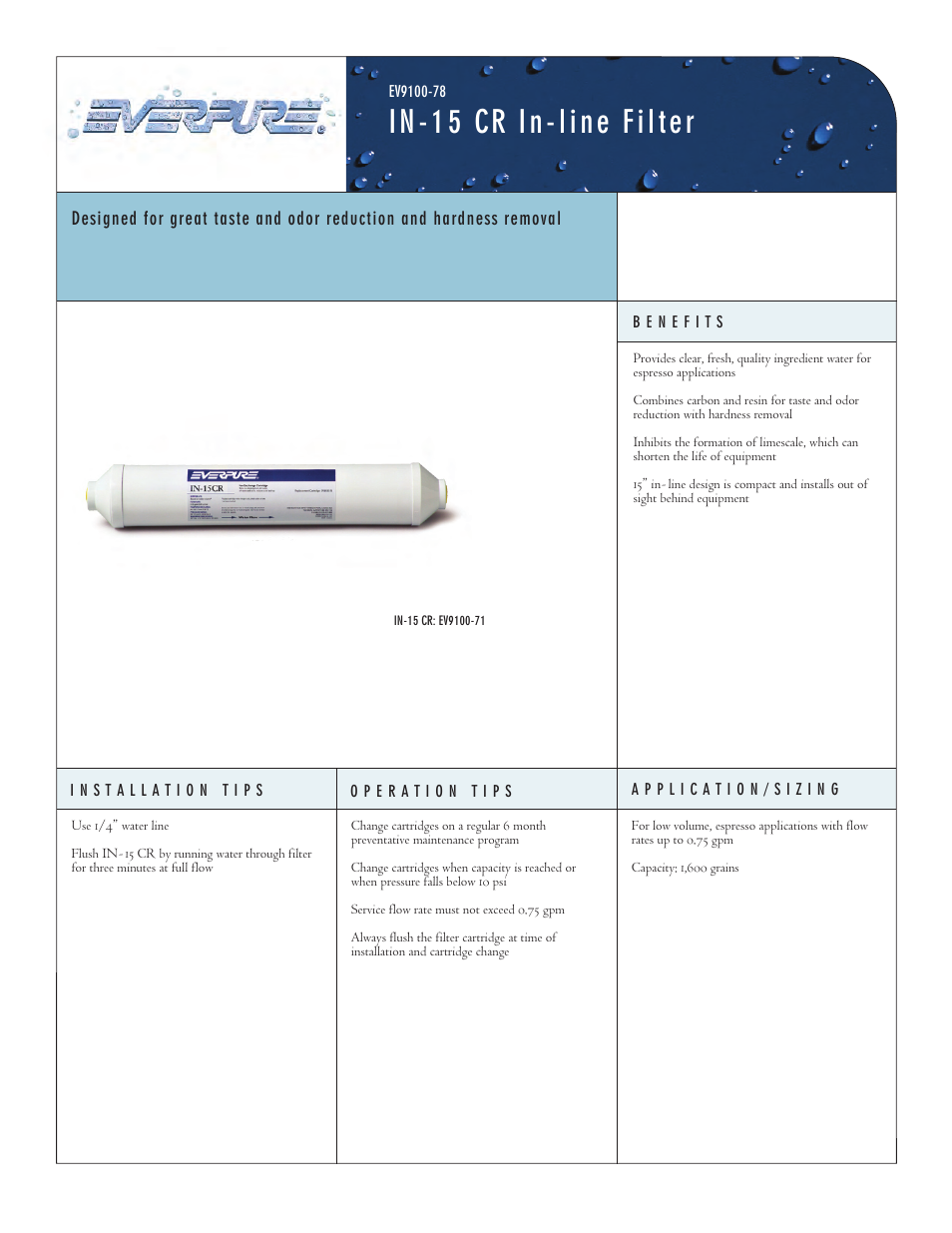 Everpure In-line Filter IN-15 CR User Manual | 2 pages