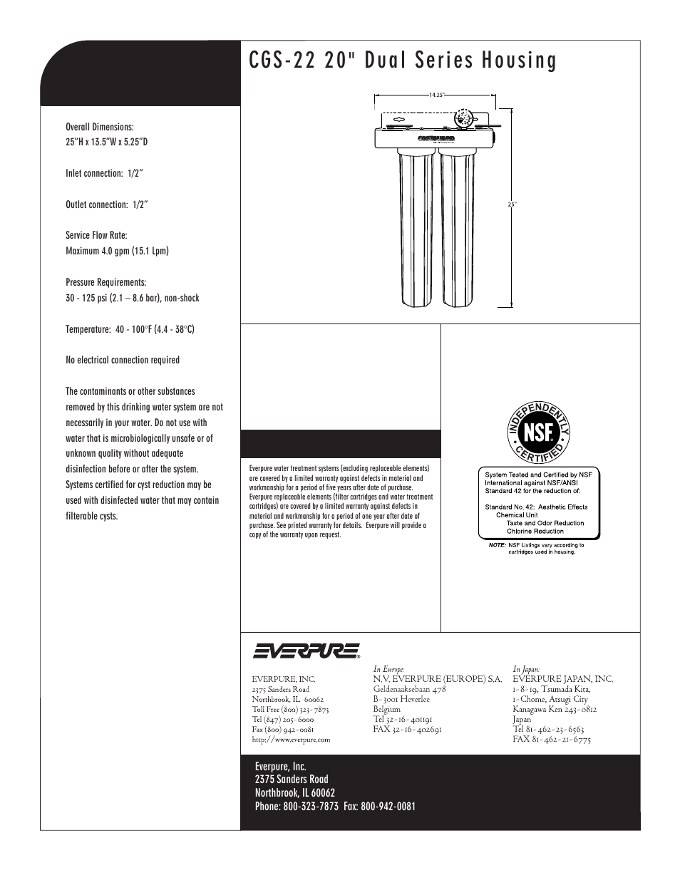 Cgs-22 20" dual series housing | Everpure CGS-22 User Manual | Page 2 / 2