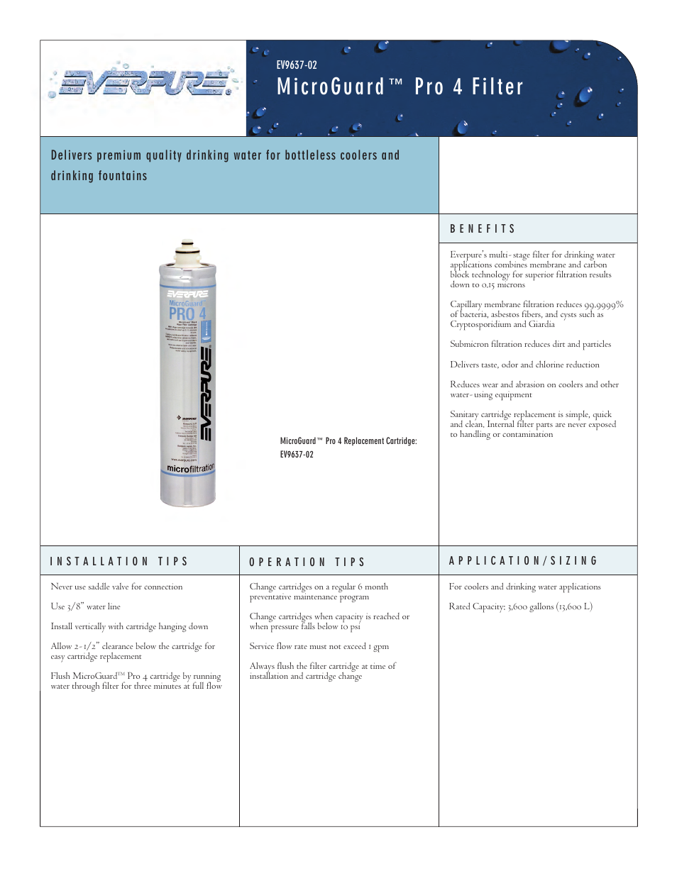 Everpure MicroGuard Pro 4 Filter EV9637-02 User Manual | 2 pages