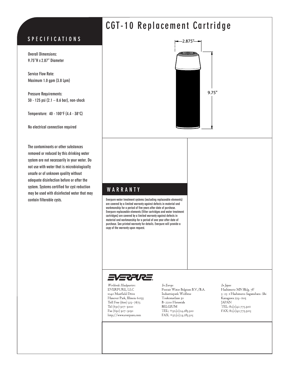 Cgt-10 replacement cartridge | Everpure DEV9108-11 User Manual | Page 2 / 2