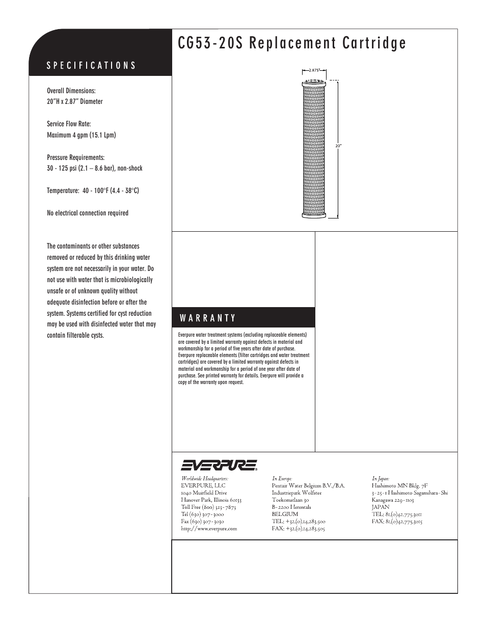 Cg53-20s replacement cartridge | Everpure DEV9108-67 User Manual | Page 2 / 2