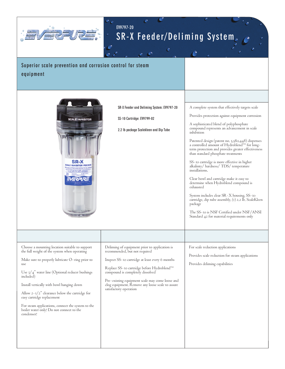 Everpure Feeder/Deliming System SR-X User Manual | 2 pages