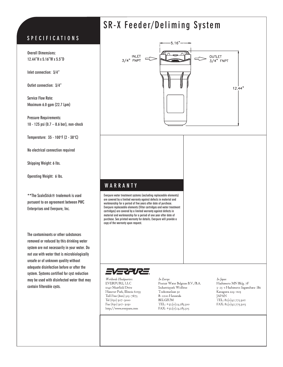 Sr-x feeder/deliming system, Sr-x feeder and deliming system | Everpure Feeder/Deliming System SR-X User Manual | Page 2 / 2