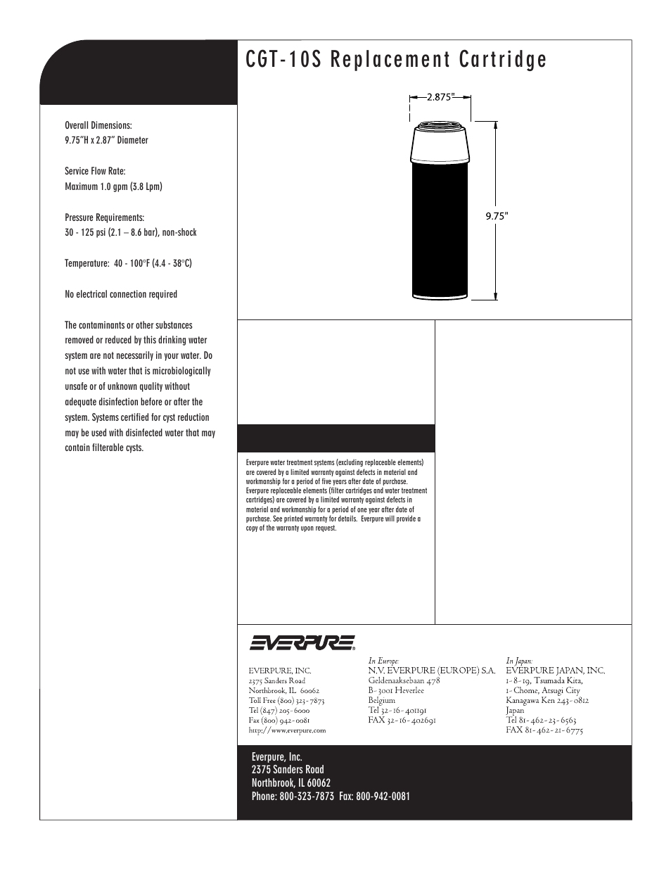 Cgt-10s replacement cartridge | Everpure Replacement Cartridge CGT-10S User Manual | Page 2 / 2