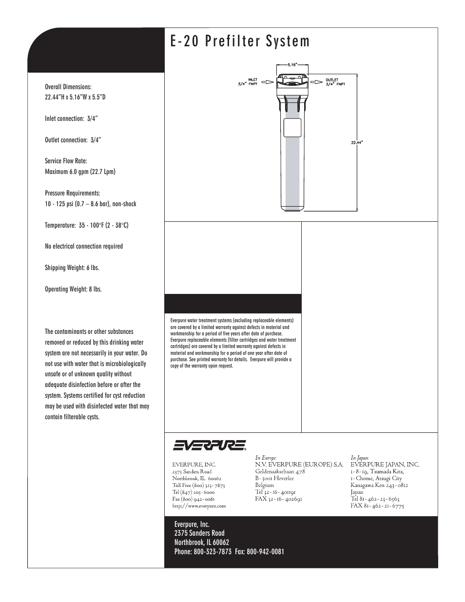E-20 prefilter system | Everpure E-20 EV9795-90 User Manual | Page 2 / 2