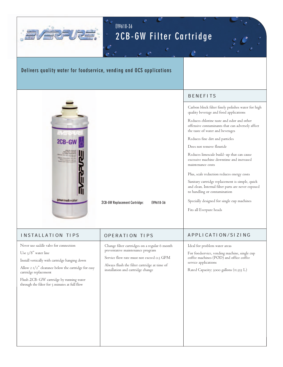 Everpure Filter Cartridge 2CB-GW User Manual | 2 pages