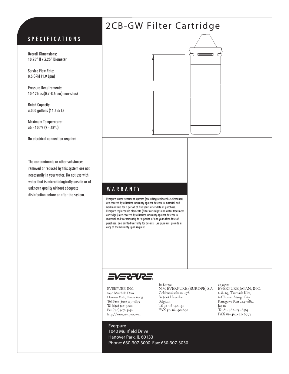 2cb-gw filter cartridge | Everpure Filter Cartridge 2CB-GW User Manual | Page 2 / 2