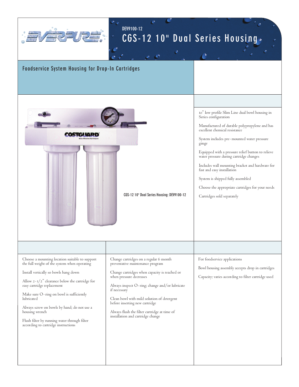 Everpure Dual Series Housing CGS-12 10 User Manual | 2 pages