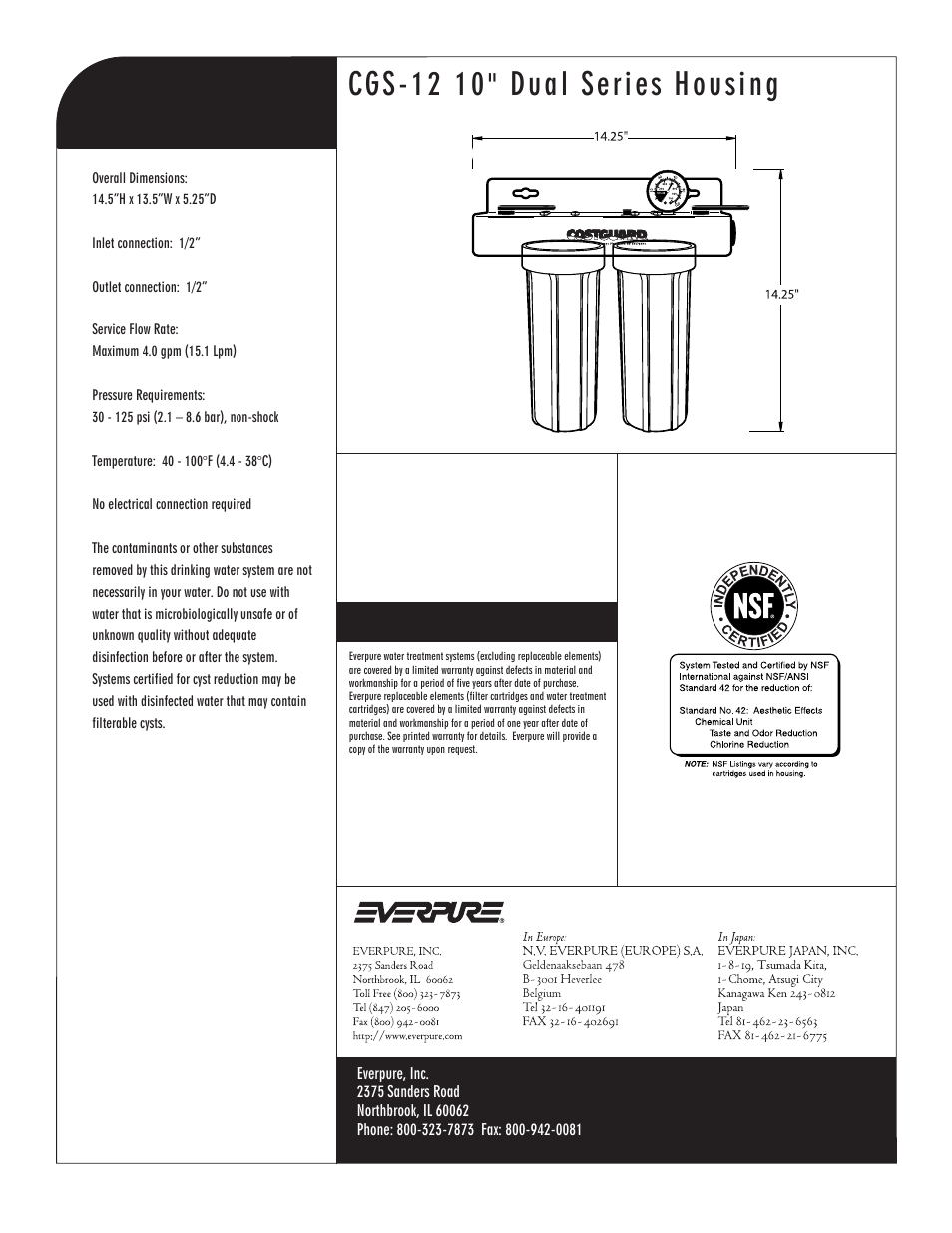 Cgs-12 10" dual series housing | Everpure Dual Series Housing CGS-12 10 User Manual | Page 2 / 2