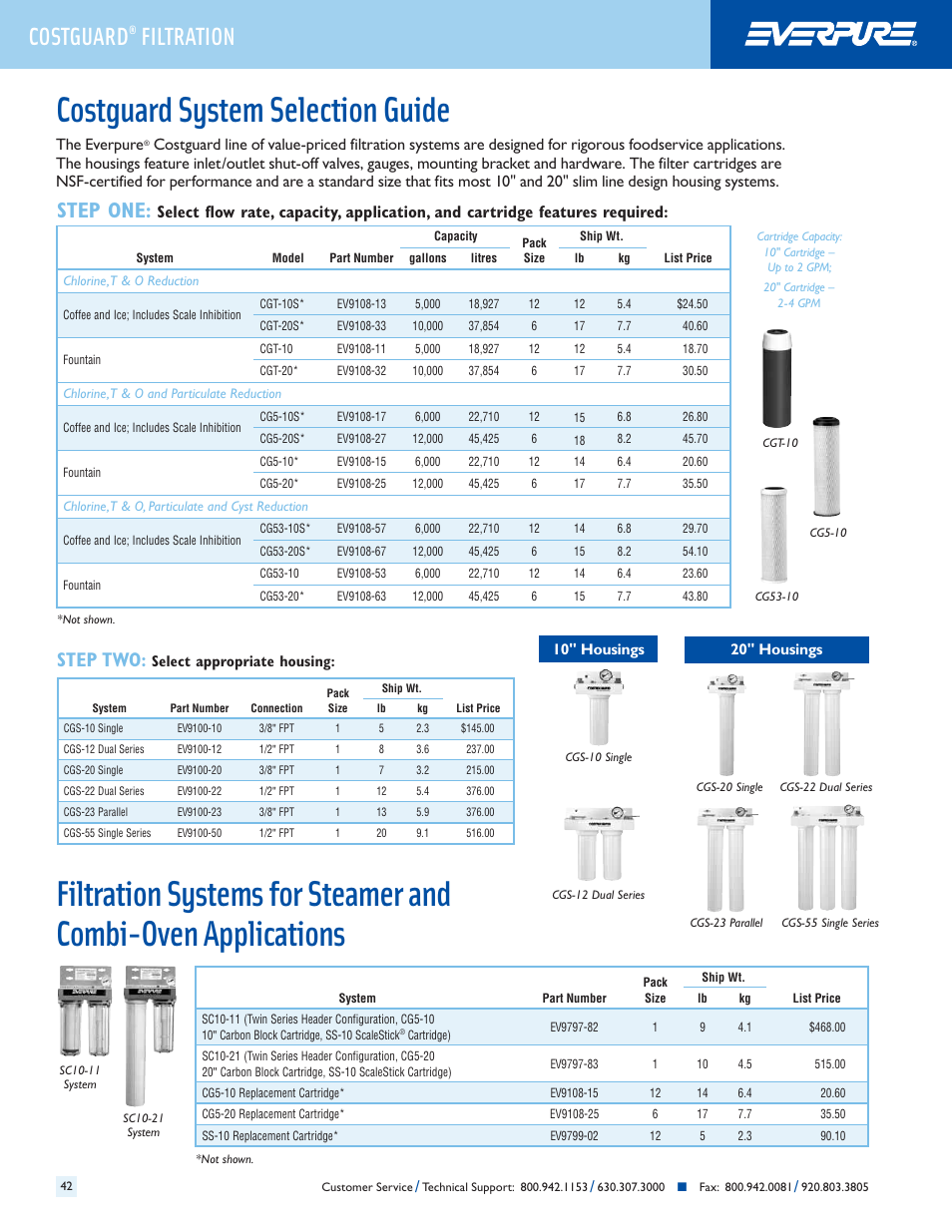 Costguard system selection guide, Costguard, Filtration | Step one, Step two, The everpure | Everpure QC7I Single-MH2 User Manual | Page 44 / 68