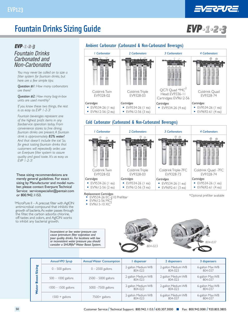 Fountain drinks sizing guide, Evp123, Fountain drinks carbonated and non-carbonated | Everpure QC7I Single-MH2 User Manual | Page 52 / 68