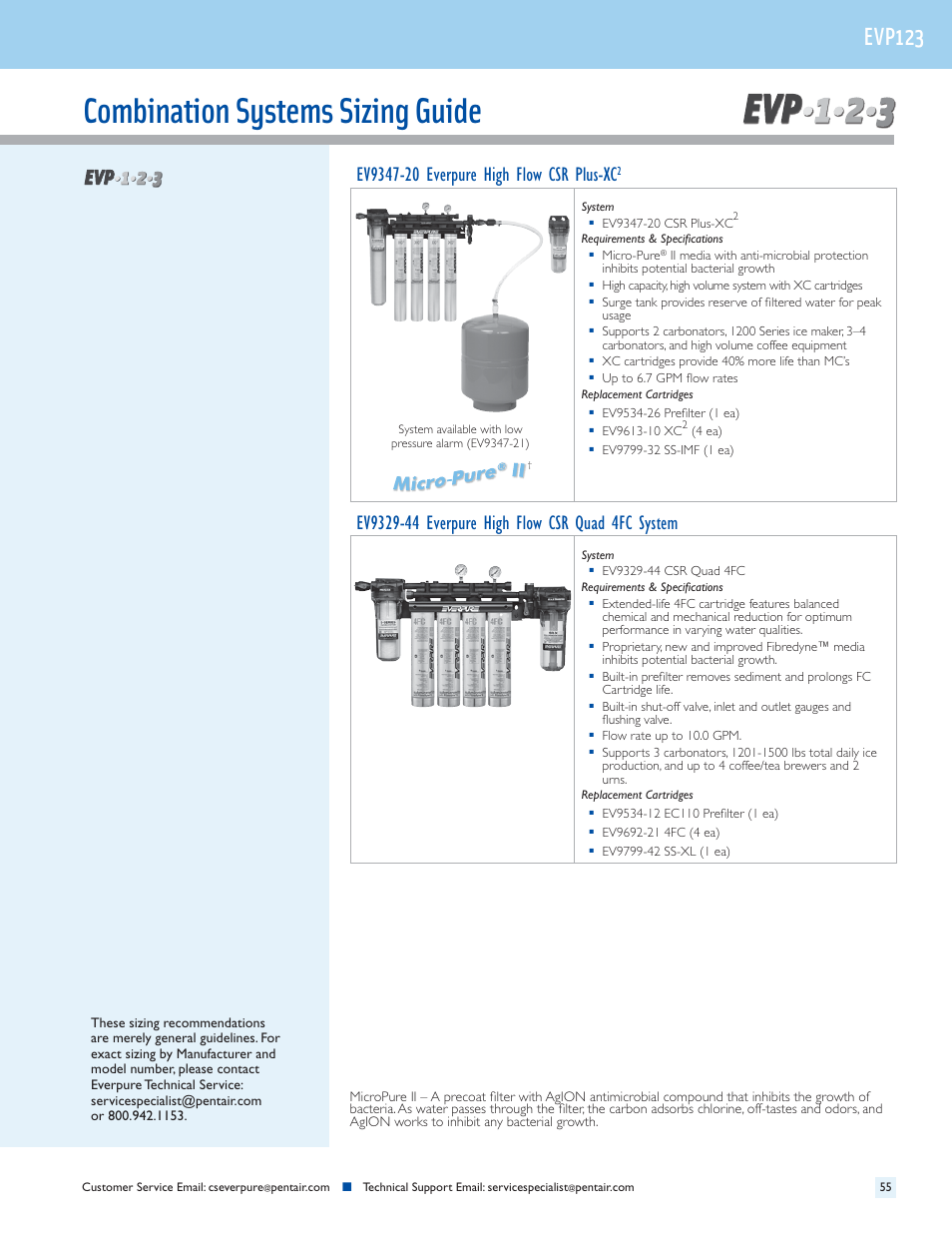 Combination systems sizing guide, Evp123 | Everpure QC7I Single-MH2 User Manual | Page 57 / 68