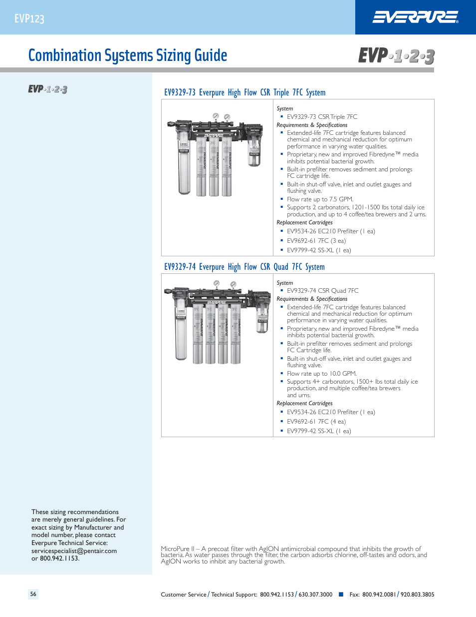 Combination systems sizing guide, Evp123 | Everpure QC7I Single-MH2 User Manual | Page 58 / 68