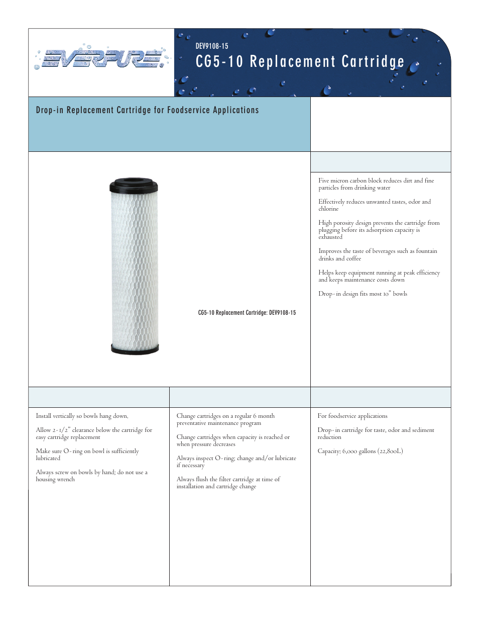 Everpure CG5-10 Replacement Cartridge DEV9108-15 User Manual | 2 pages