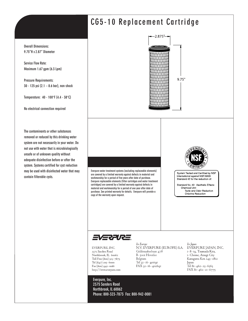 Cg5-10 replacement cartridge | Everpure CG5-10 Replacement Cartridge DEV9108-15 User Manual | Page 2 / 2