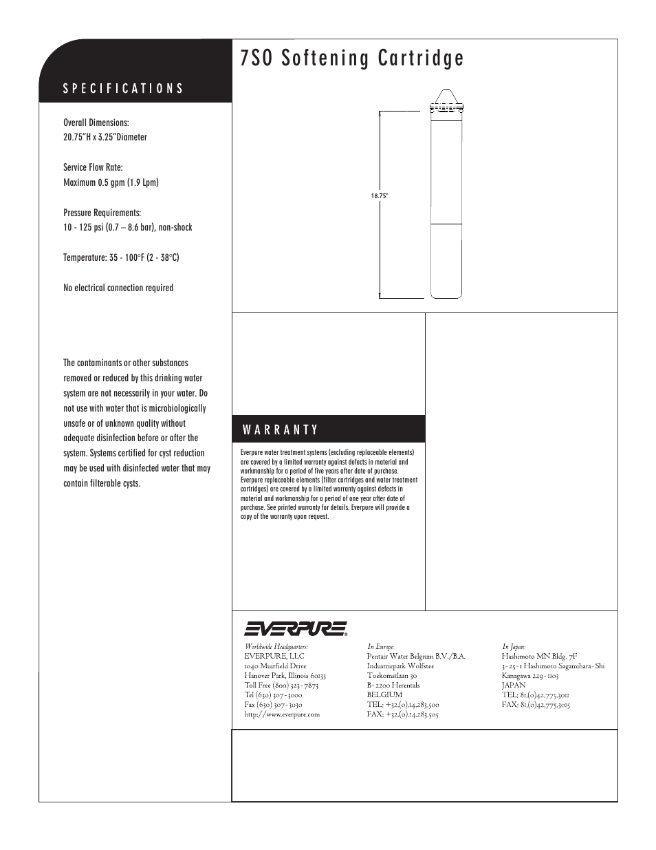 7so softening cartridge, Specialty replacement cartridge | Everpure 7SO Replacement Cartridge EV9707-04 User Manual | Page 2 / 2