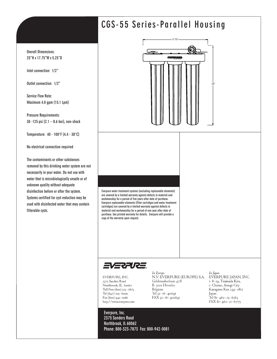 Cgs-55 series-parallel housing, Cgs-55 20" triple series-parallel housing | Everpure Parallel Housing DEV9100-50 User Manual | Page 2 / 2