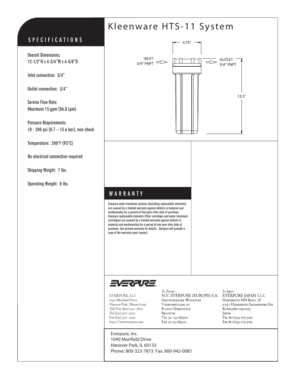 Kleenware hts-11 system | Everpure Kleenware HTS-11 User Manual | Page 2 / 2