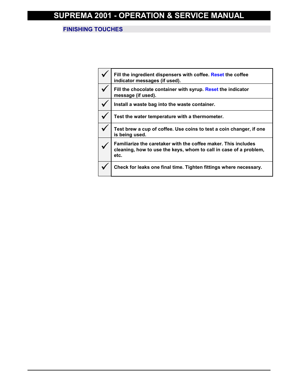 Finishing touches, Suprema 2001 - operation & service manual | Everpure 2001 User Manual | Page 12 / 60