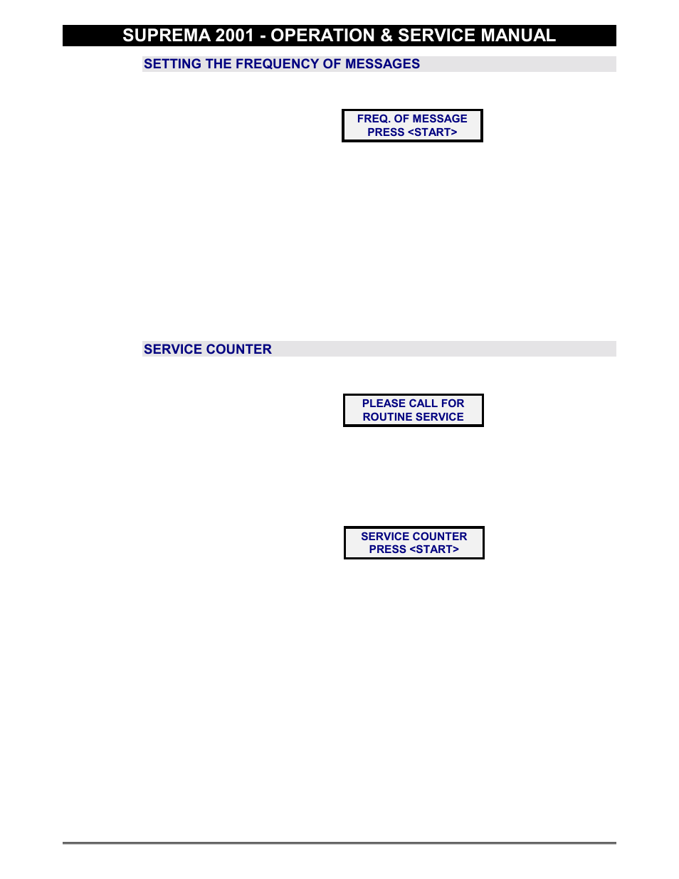 Frequency of messages, Service counter, Suprema 2001 - operation & service manual | Everpure 2001 User Manual | Page 22 / 60