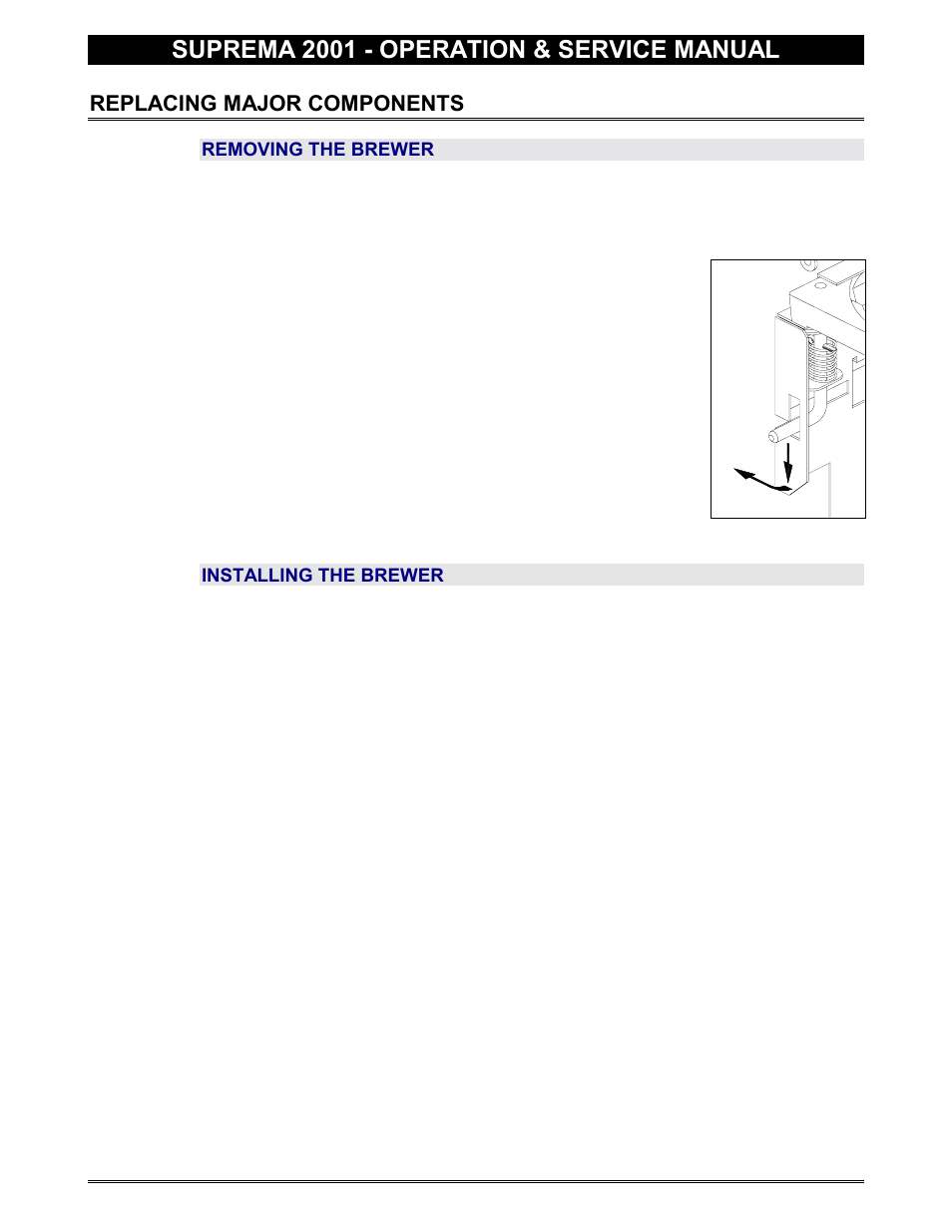 Replacing components, Brewer, Replacing major components | Suprema 2001 - operation & service manual | Everpure 2001 User Manual | Page 42 / 60