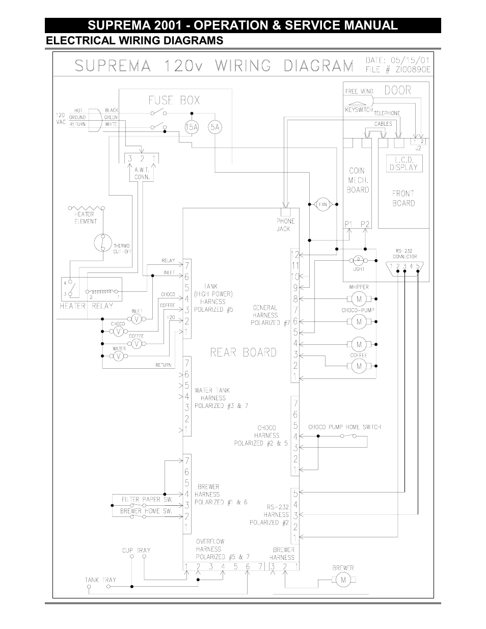 Wiring diagrams, Block diagram, Wiring section | Suprema 2001 - operation & service manual, Electrical wiring diagrams | Everpure 2001 User Manual | Page 54 / 60