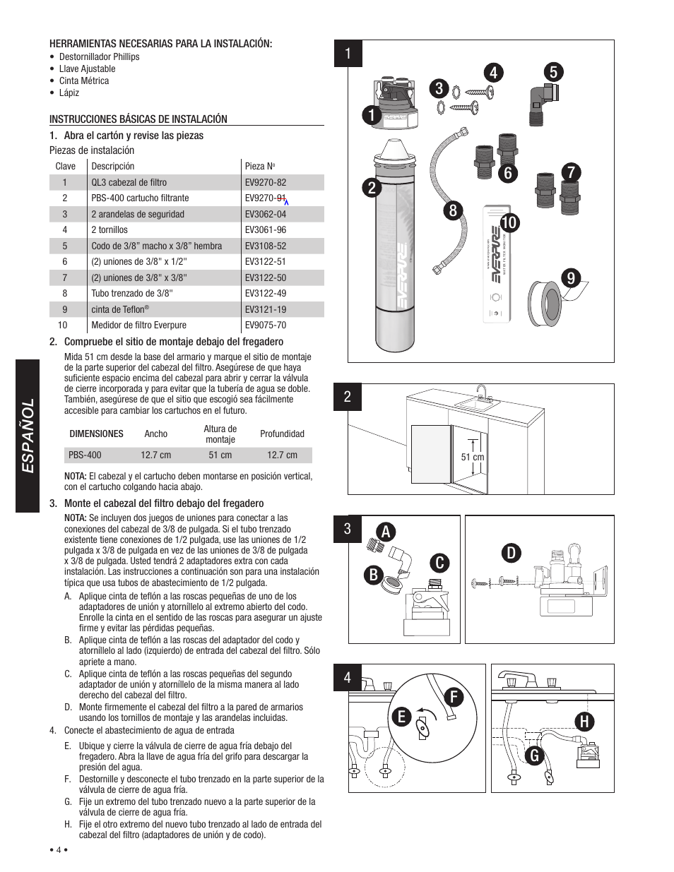 Ef g h, Da c b | Everpure PBS400 User Manual | Page 4 / 8