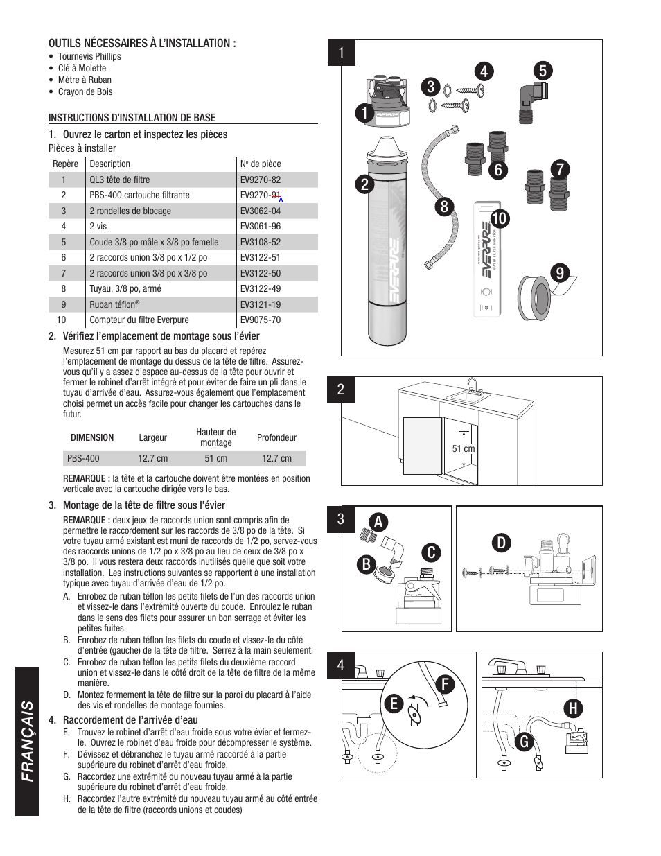 Ef g h, Da c b | Everpure PBS400 User Manual | Page 6 / 8