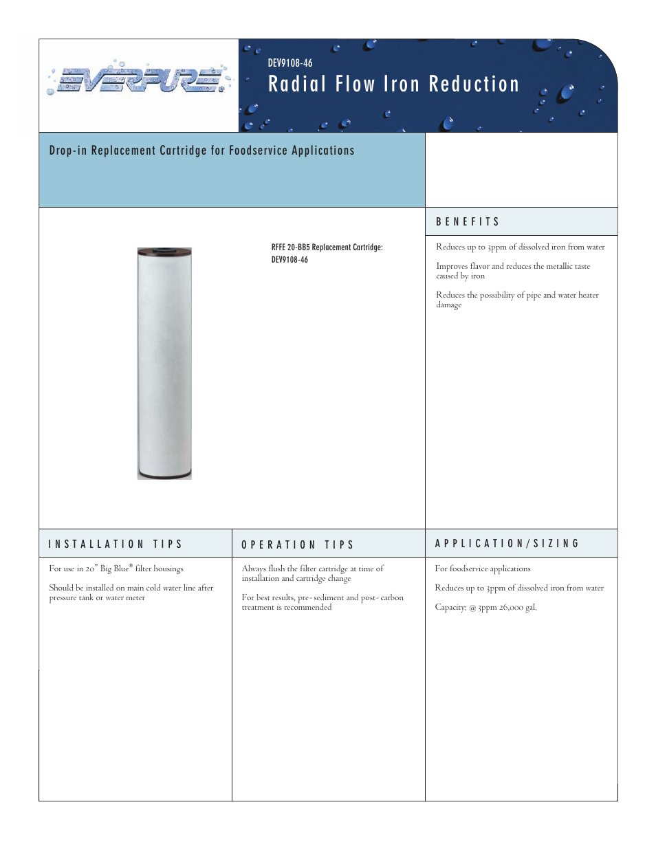 Everpure RFFE 20-BB5 Replacement Cartridge DEV9108-46 User Manual | 2 pages