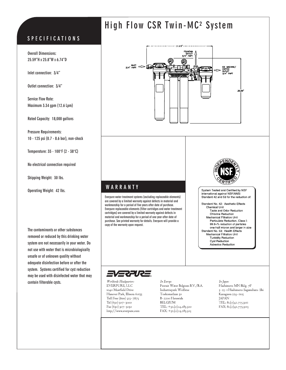 High flow csr twin-mc² system, Mc² precoat replacement cartridge | Everpure EV9330-42 User Manual | Page 2 / 2