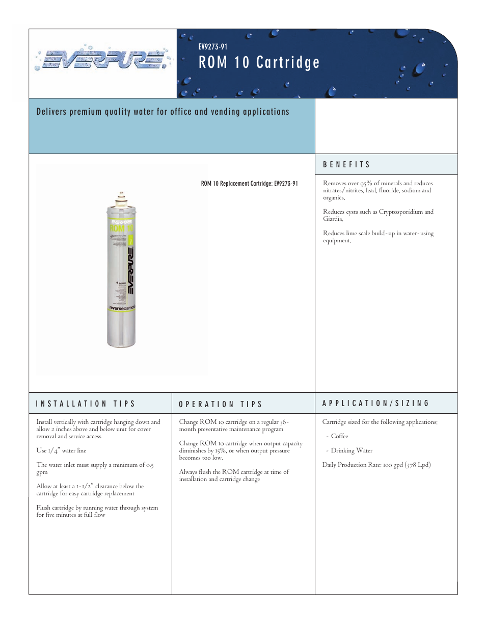 Everpure ROM 10 Cartridge EV9273-91 User Manual | 2 pages