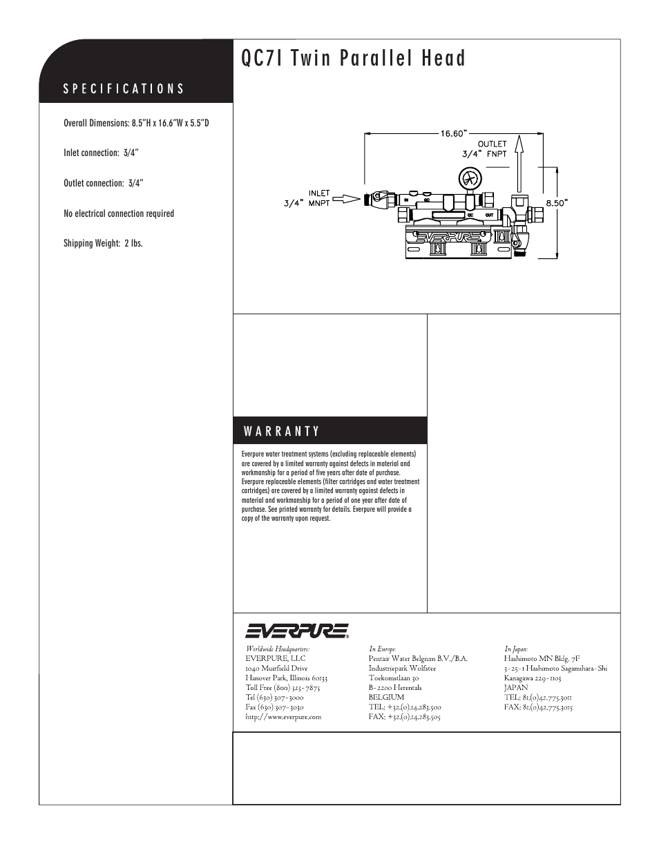 Qc7i twin parallel head | Everpure EV9272-22 User Manual | Page 2 / 2