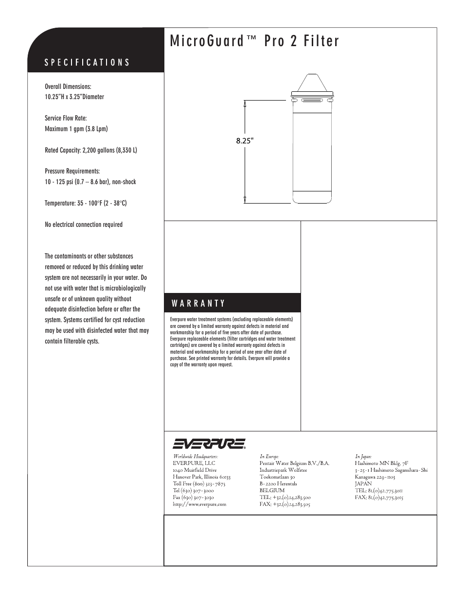 Microguard™ pro 2 filter, Replacement cartridge | Everpure MicroGuard Pro 2 EV9637-01 User Manual | Page 2 / 2