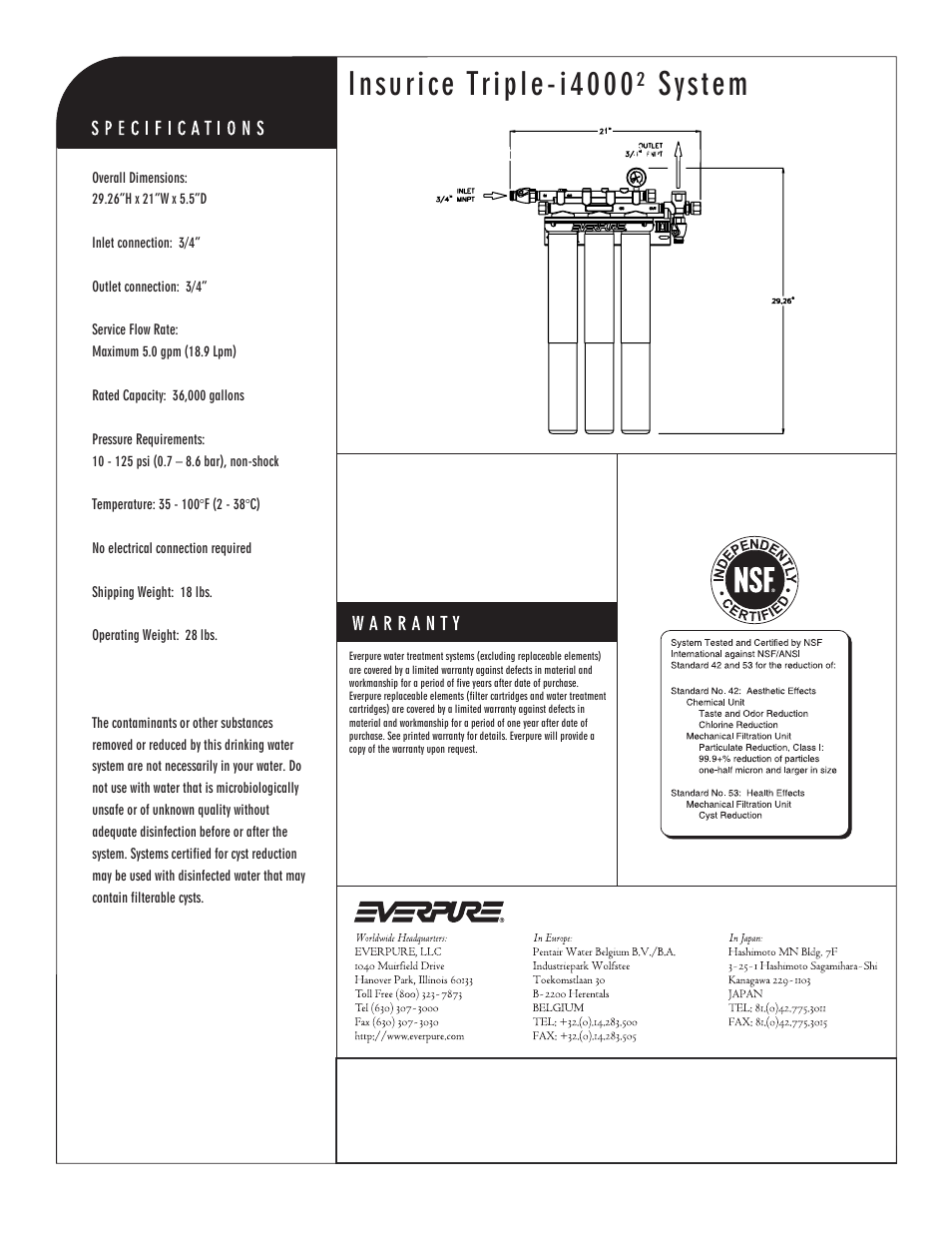 Insurice triple-i4000² system, I4000² precoat replacement cartridge | Everpure Insurice Triple EV9612-32 User Manual | Page 2 / 2