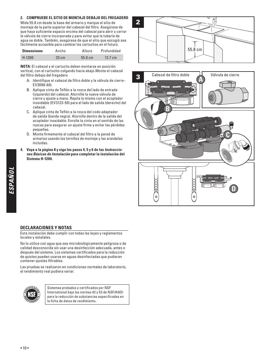 Es pa ñ o l | Everpure H-300 User Manual | Page 10 / 16