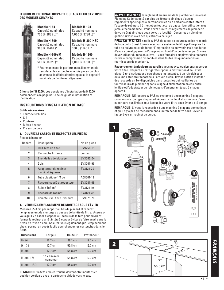 Fr a n ça is | Everpure H-300 User Manual | Page 11 / 16