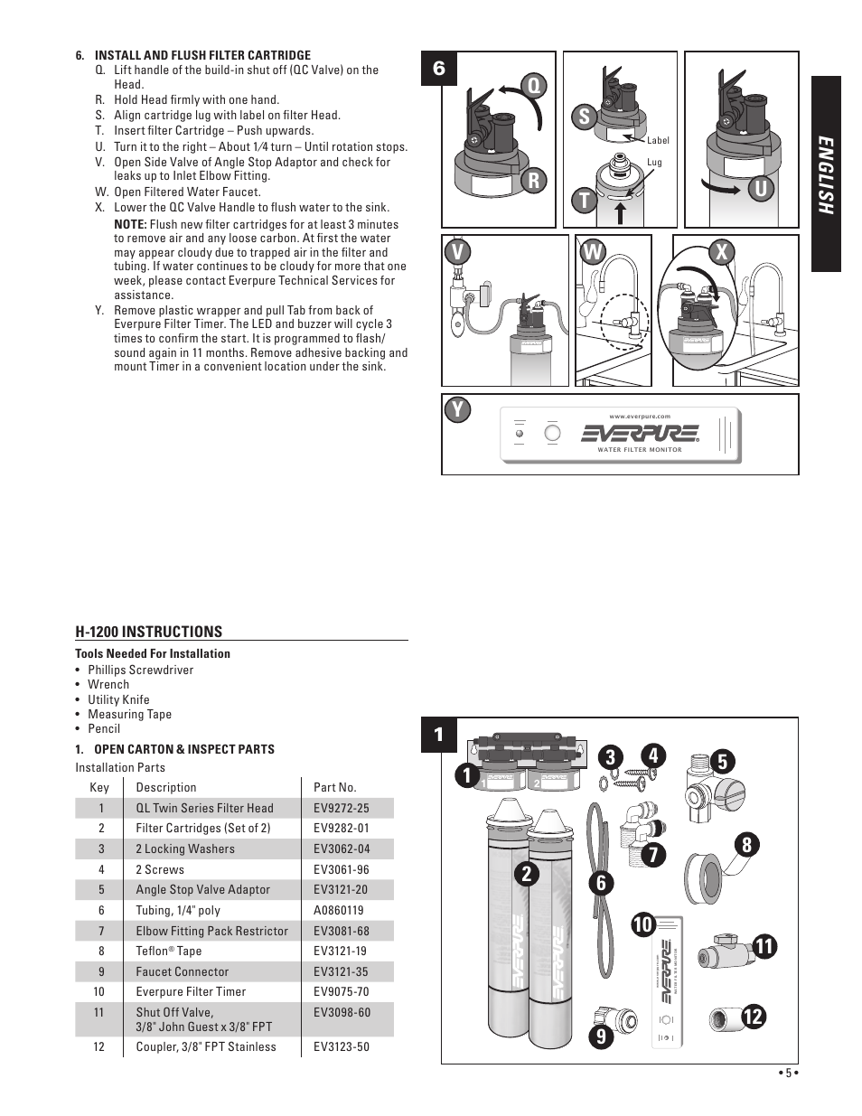 Qr s t, Vw y, En g lis h | Everpure H-300 User Manual | Page 5 / 16