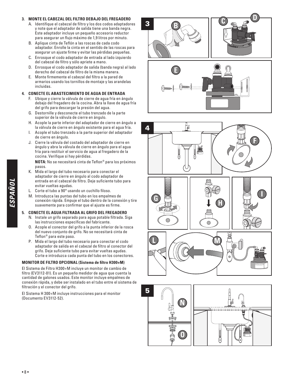 Fp o n, Es pa ñ o l | Everpure H-300 User Manual | Page 8 / 16