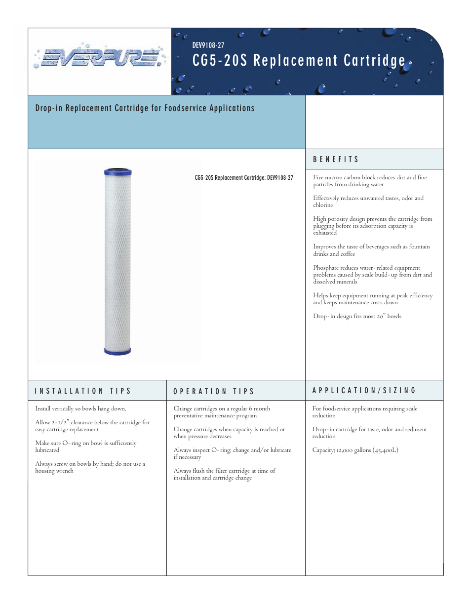 Everpure CG5-20S Replacement Cartridge DEV9108-27 User Manual | 2 pages