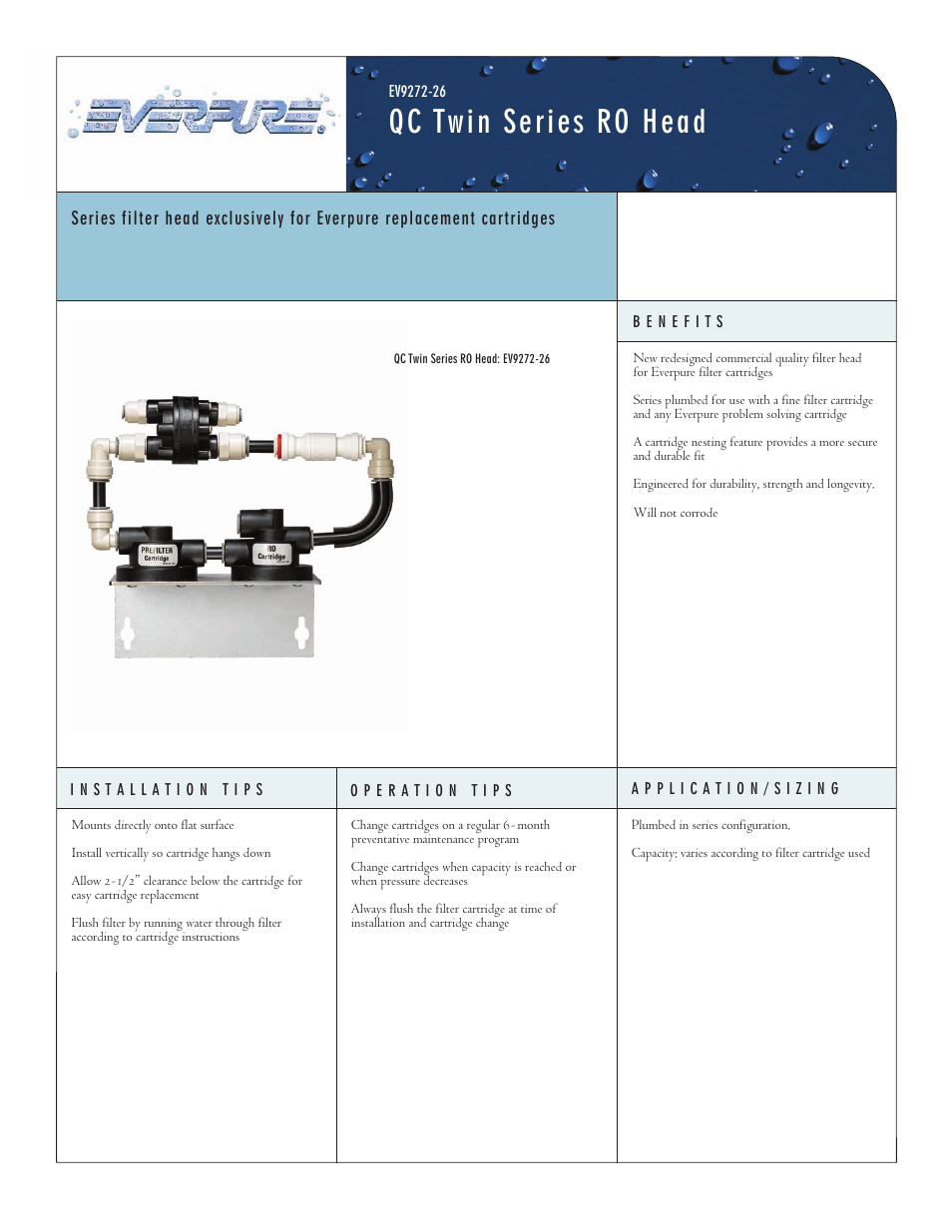 Everpure QC Twin Series RO Head EV9272-26 User Manual | 2 pages