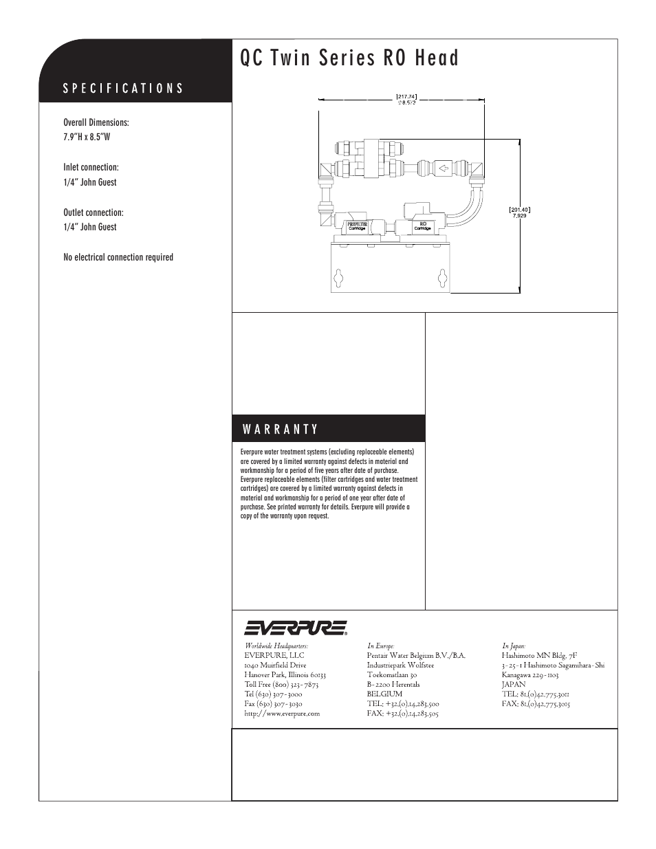 Qc twin series ro head | Everpure QC Twin Series RO Head EV9272-26 User Manual | Page 2 / 2