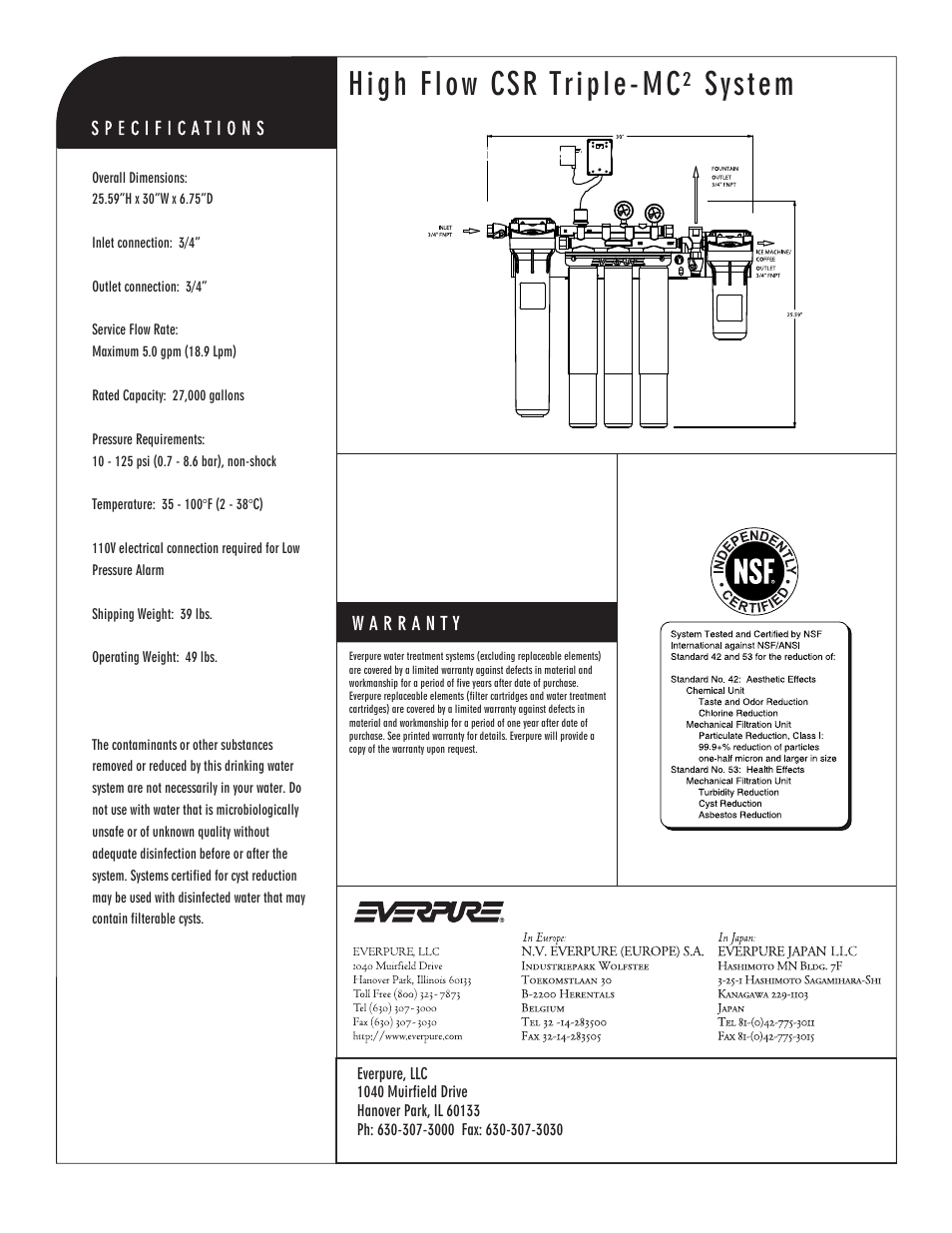 High flow csr triple-mc² system, Mc² precoat replacement cartridge | Everpure EV9328-05 User Manual | Page 2 / 2