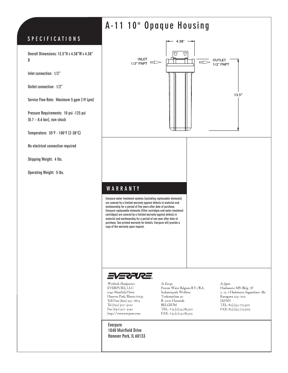 A-11 10" opaque housing | Everpure Opaque Housing A-11 User Manual | Page 2 / 2