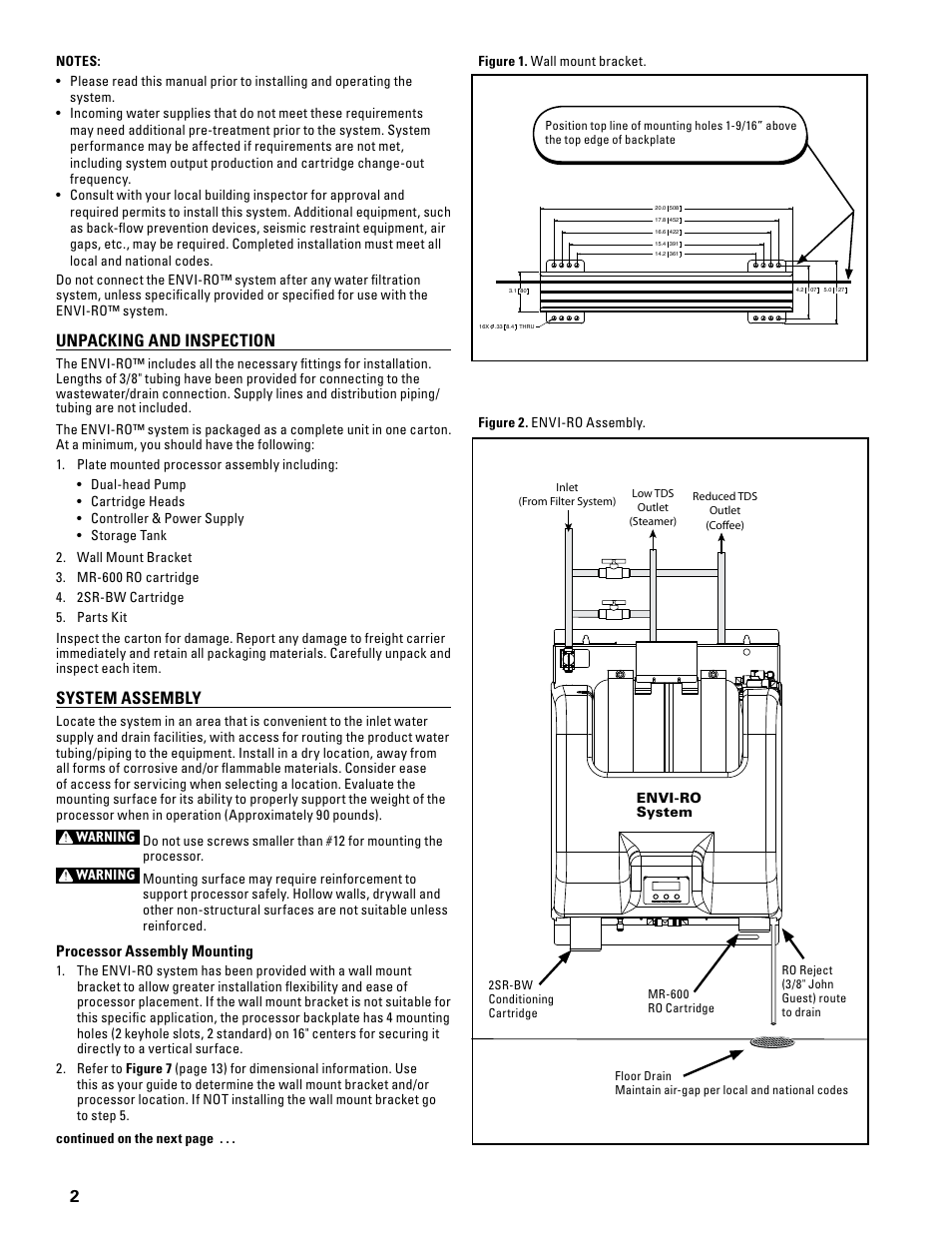 Unpacking and inspection, System assembly | Everpure ENVI-RO User Manual | Page 2 / 16