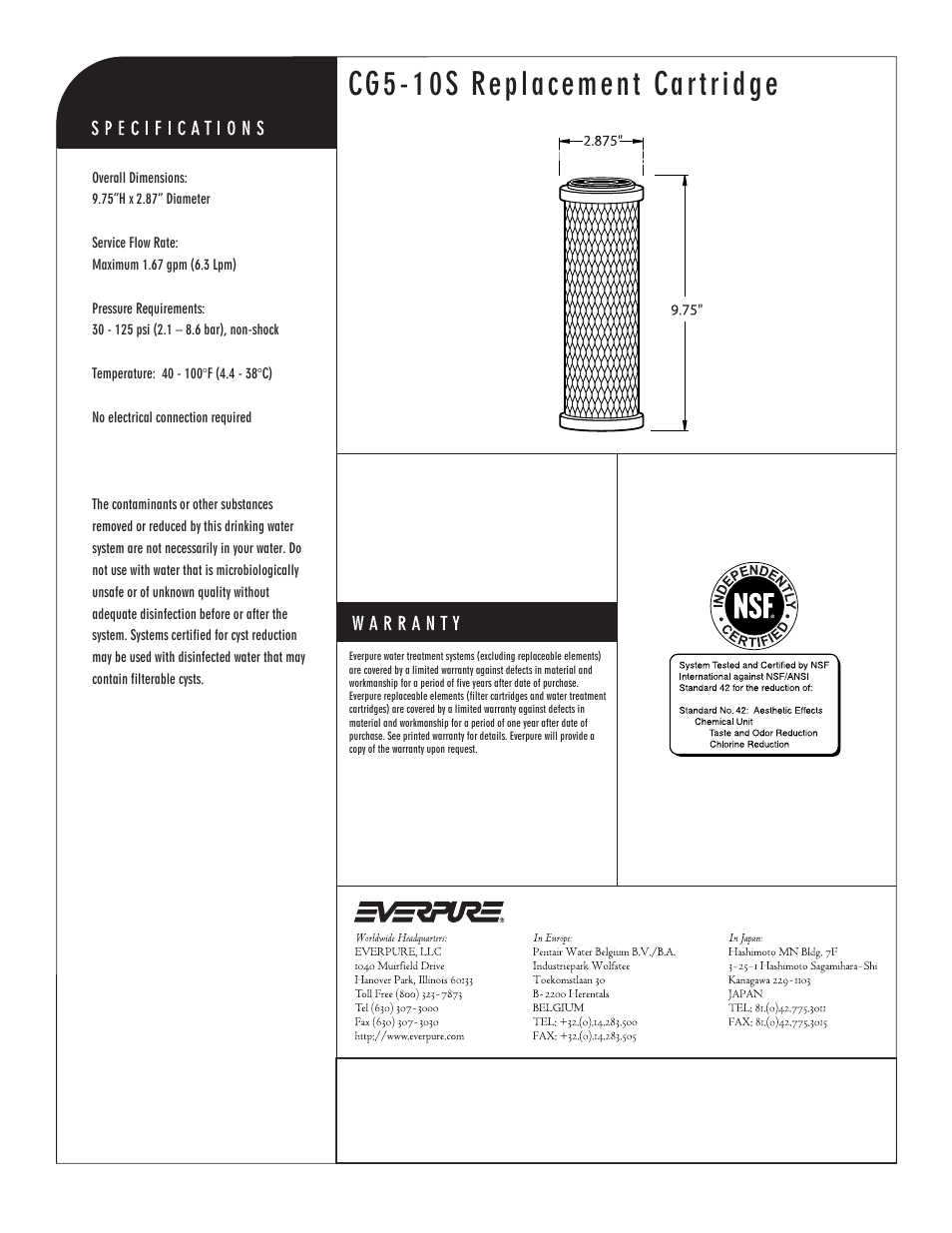 Cg5-10s replacement cartridge | Everpure CG5-10S Replacement Cartridge DEV9108-17 User Manual | Page 2 / 2