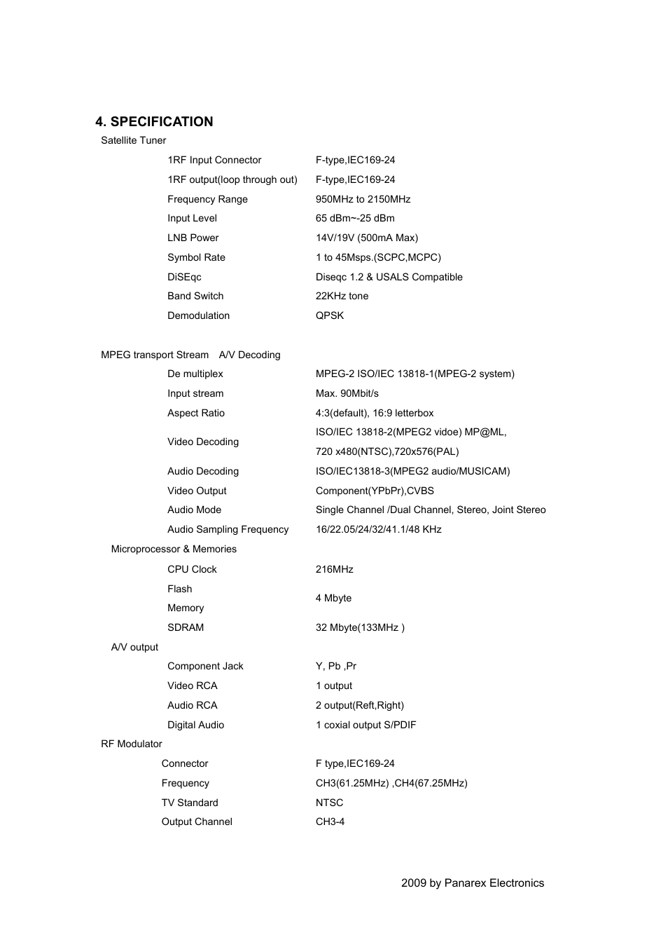 Specification | EXPANSYS PANSAT 4500 User Manual | Page 41 / 44